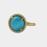 18K Yellow Gold 11mm Kingman Turquoise & Diamond Pave Ring