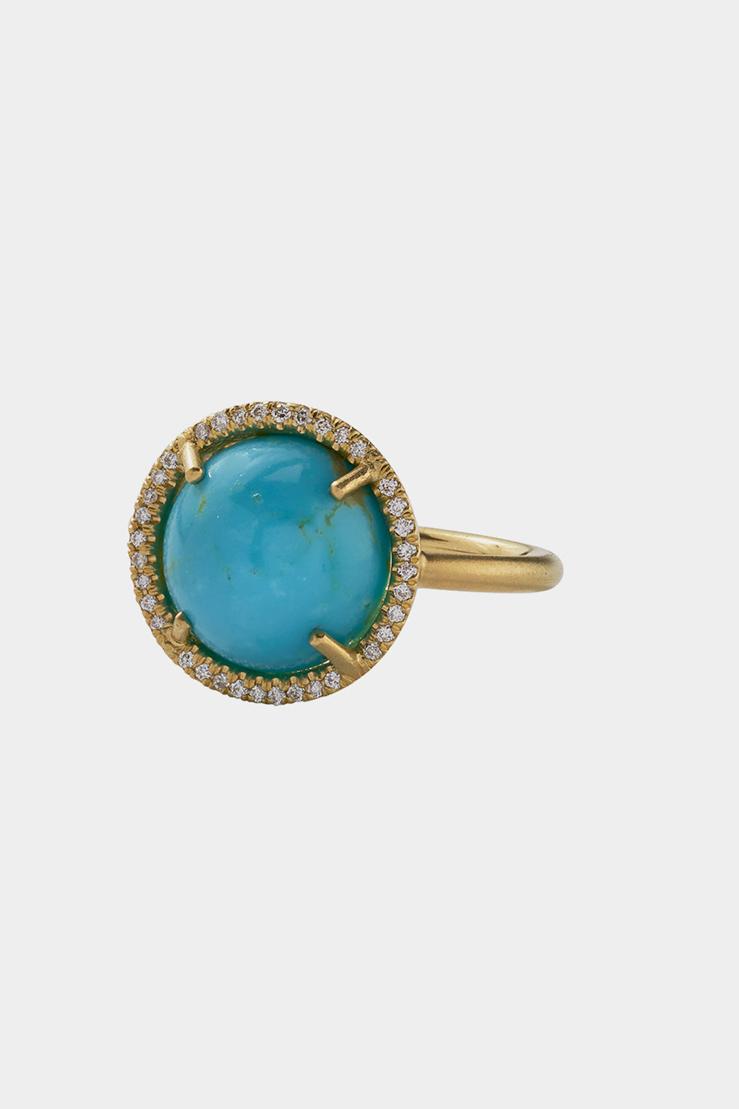 18K Yellow Gold 11mm Kingman Turquoise & Diamond Pave Ring