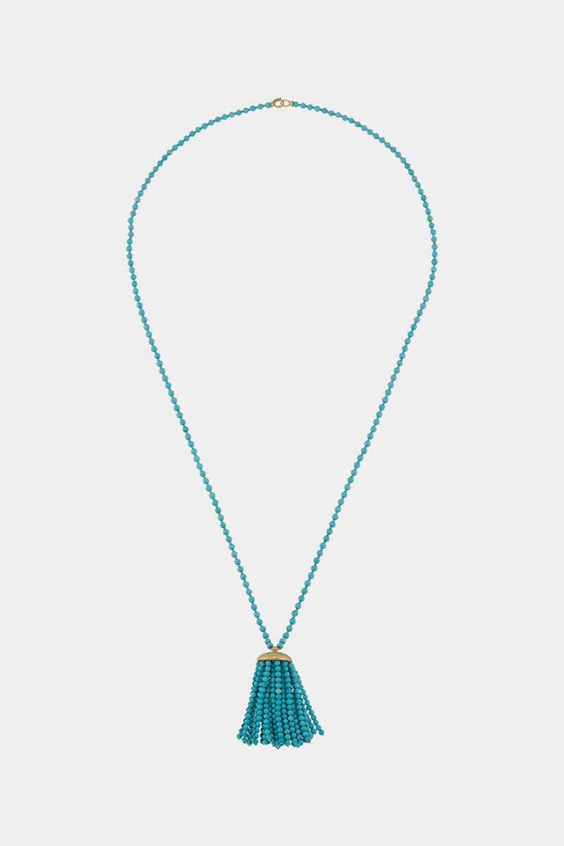 18K Yellow Gold Turquoise Tassel 34" Necklace