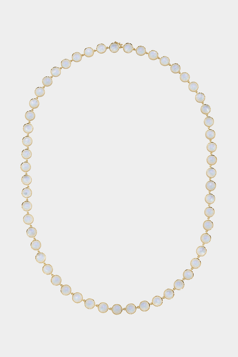 18K Yellow Gold 34" Rainbow Moonstone Cabochon Necklace