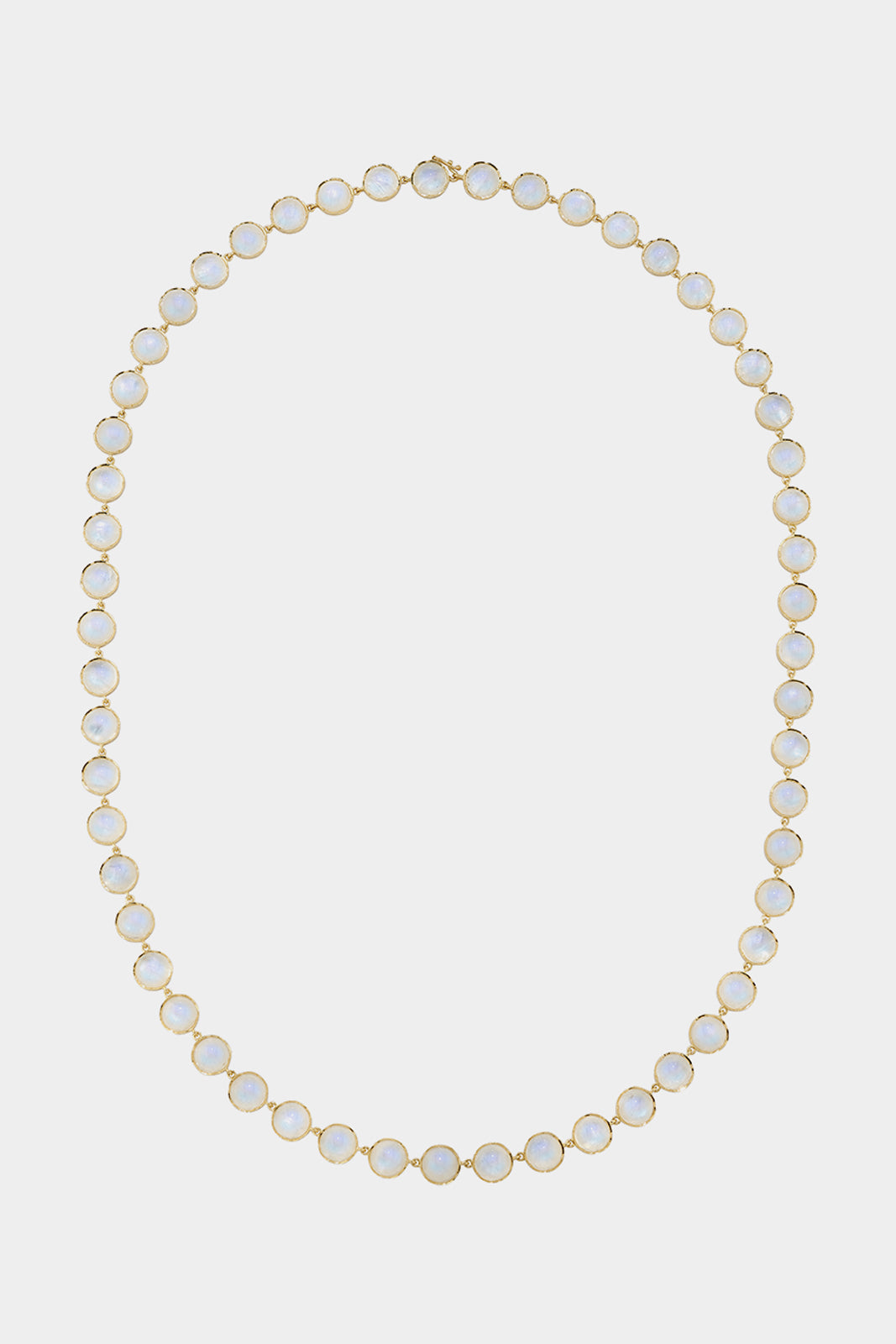 18K Yellow Gold 34" Rainbow Moonstone Cabochon Necklace
