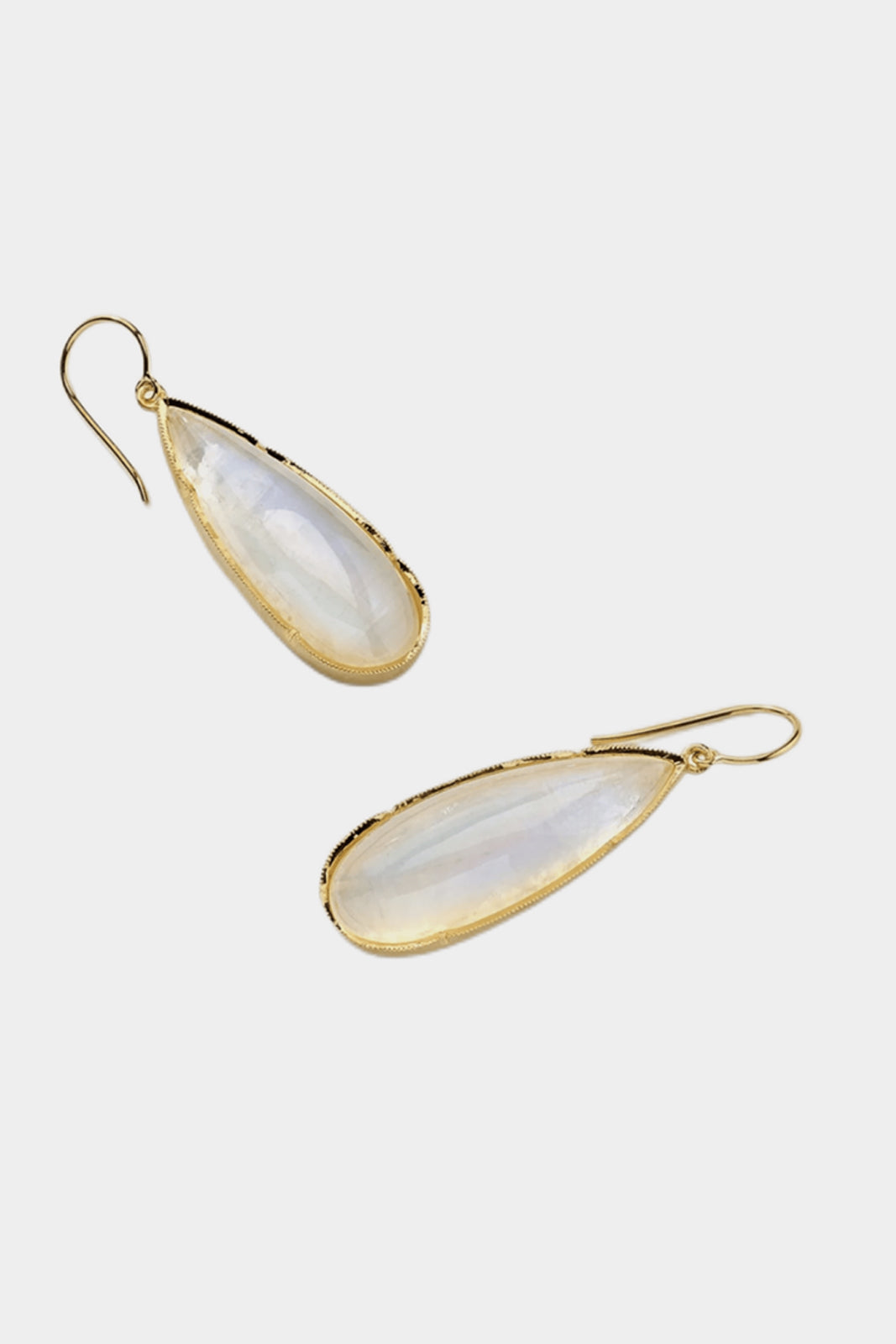 18k Yellow Gold Earrings Set with Rose Cut Rainbow Moonstone