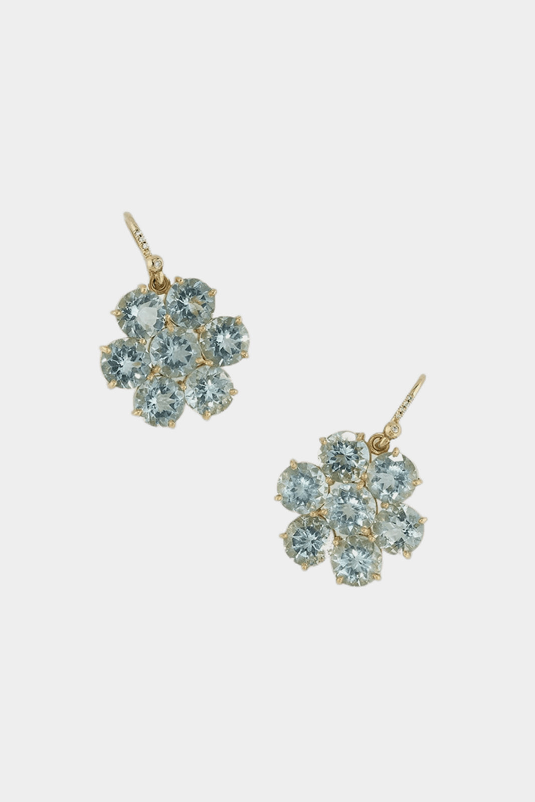 18K Yellow Gold Classic Floret Aquamarine Earrings on Diamond Pave Hooks