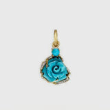 Irene Neuwirth One of a Kind 18K Yellow Gold Pendant Set with 3mm Turquoise, Carved Turquoise (4.25cts), & Diamond Pave