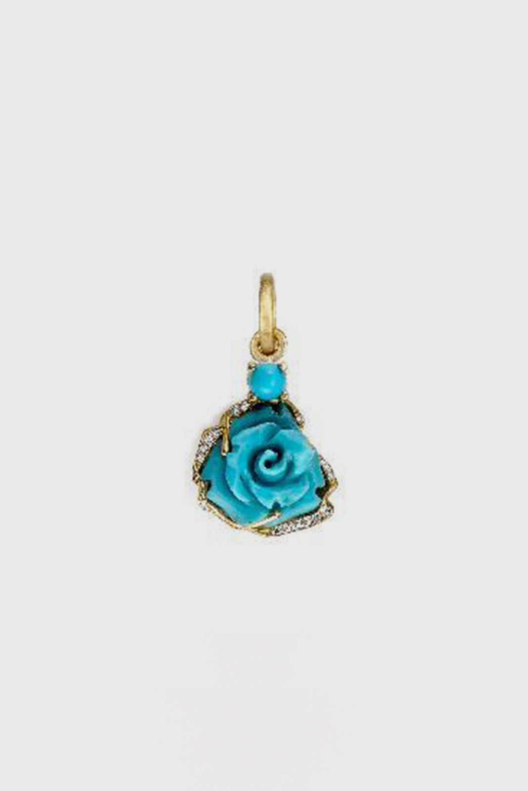 One of a Kind 18K Yellow Gold Pendant Set with 3mm Turquoise, Carved Turquoise (4.25cts), & Diamond Pave