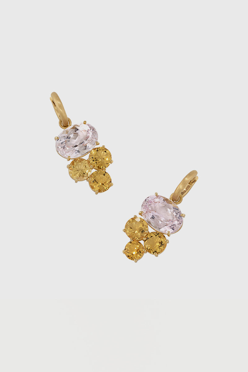 18K Yellow Gold Kunzite and Beryl  Earrings