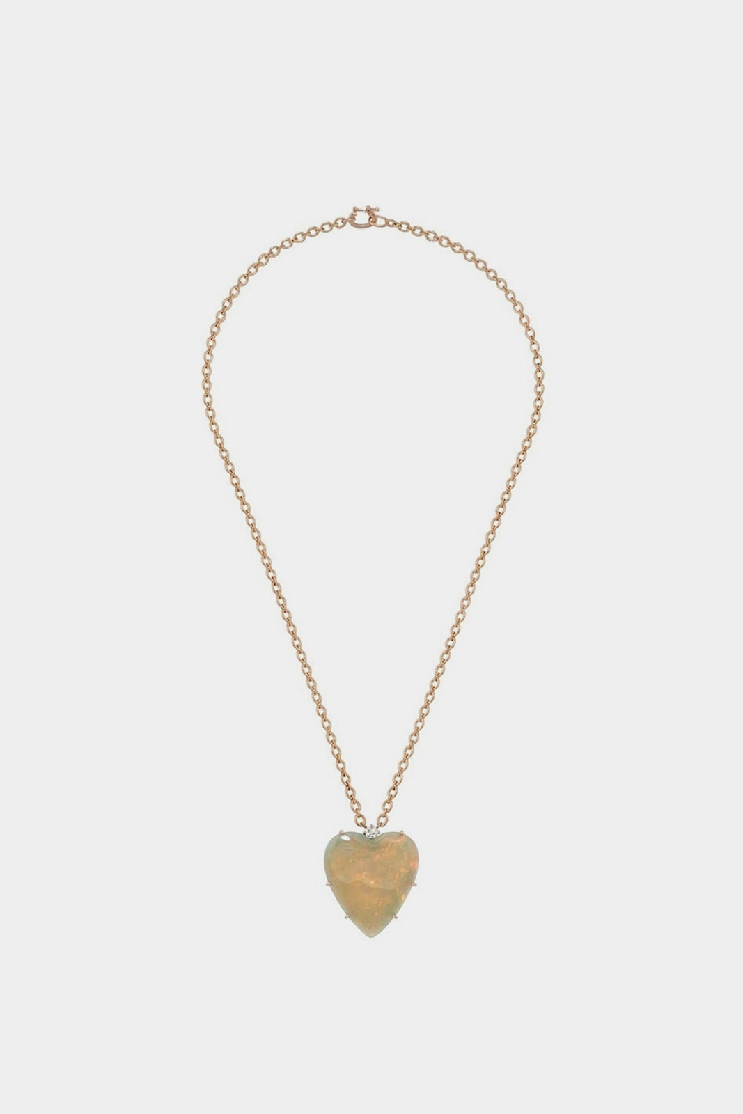 18K Rose and White Gold 16" Necklace with Carved Opal Heart and Full Cut Diamond
