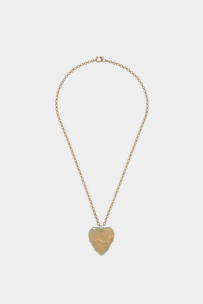 18K Rose and White Gold 16" Necklace with Carved Opal Heart and Full Cut Diamond