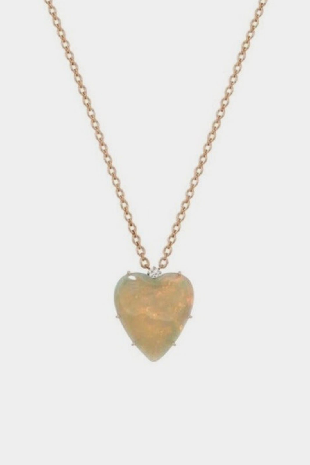18K Rose and White Gold 16" Necklace with Carved Opal Heart and Full Cut Diamond