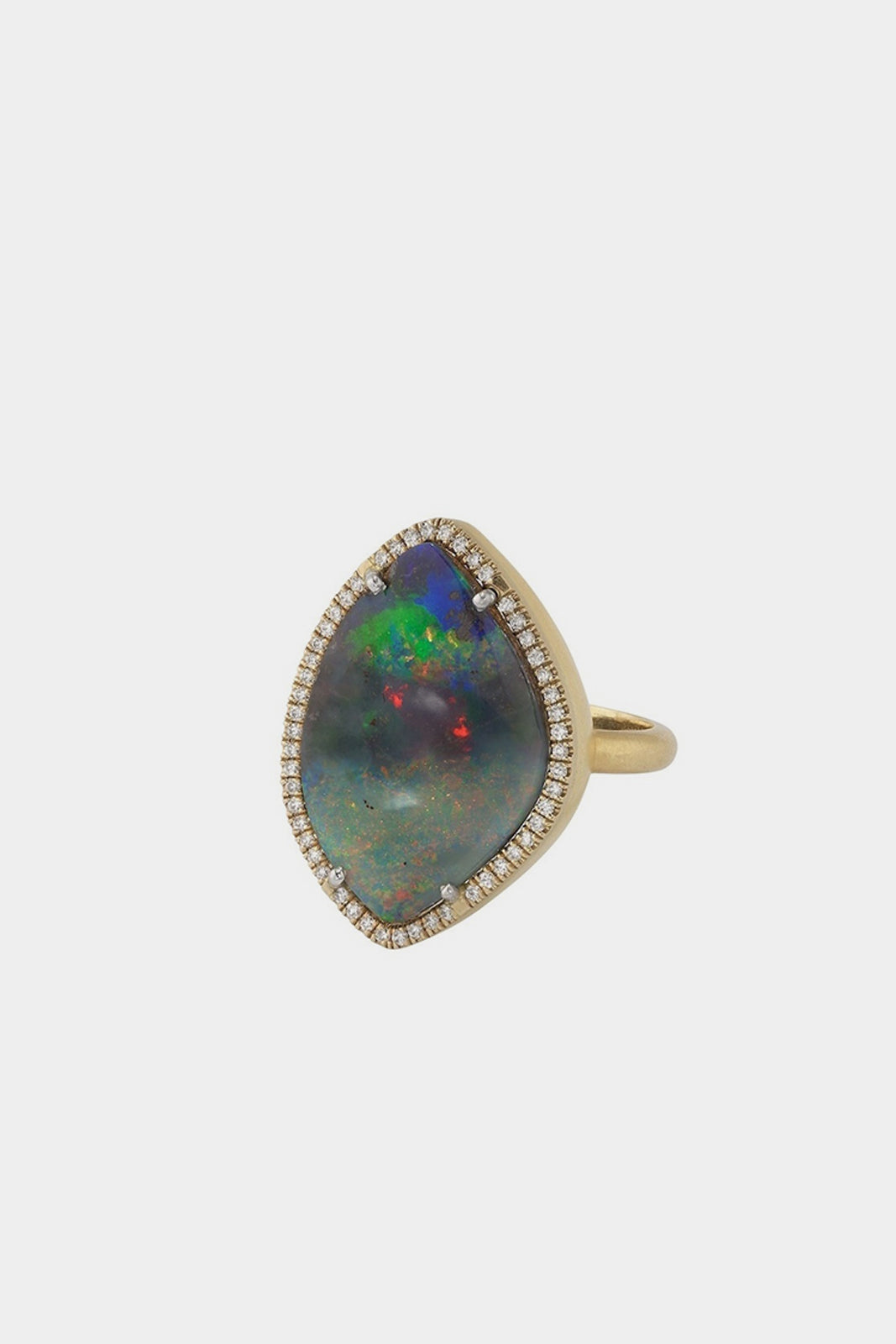 18K Yellow Gold Boulder Opal Ring with Diamond Pave