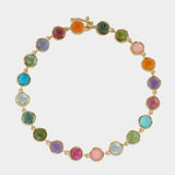 Irene Neuwirth 18K Yellow Gold 7" Bracelet with Green Tourmaline, Pink Opal, Carnelian, Amethyst, Tanzanite, Indicolite, Pink Tourmaline, Turquoise, & Aquamarine