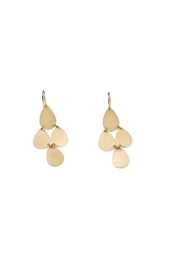 Front view of Flat Gold 18K YG 4 Drop Earrings on white background, with no model shown.