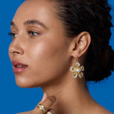 Side view of Heroic 18K YG WG 3mm Ring on model, against a blue background.