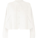 Front view of white campagne cardigan on white background, with no model shown.