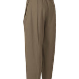 Side view of khaki campagne pants on white background, with no model shown.