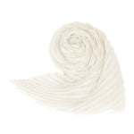 Front view of white coiled silk wool pleats stole on white background, with no model shown.