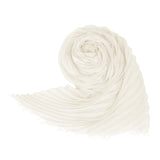 Front view of white coiled silk wool pleats stole on white background, with no model shown.