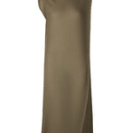 Front view of khaki soft fold pleats dress on white background, with no model shown.