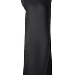 Front view of black soft fold pleats dress on white background, with no model shown.