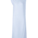 Front view of light blue soft fold pleats dress on white background, with no model shown.