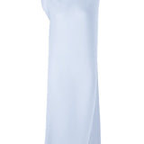Front view of light blue soft fold pleats dress on white background, with no model shown.