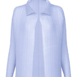 Front view of light blue wooly pleats shirt on white background, with no model shown.