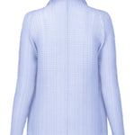 Back view of light blue wooly pleats shirt on white background, with no model shown.
