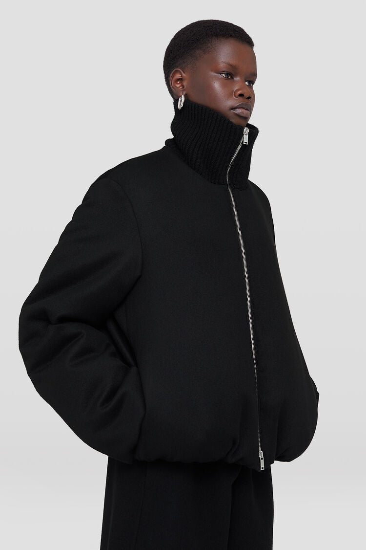 Cashmere down jacket with knitted rib collar