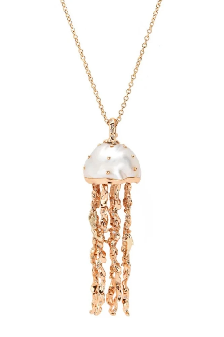Jellyfish Pearl Pendant with Diamonds