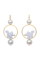 22K Yellow Gold Blue Chalcedony and Pearl Small Guileri Earrings