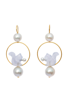 22K Yellow Gold Blue Chalcedony and Pearl Small Guileri Earrings