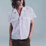 SS OPEN COLLAR SHIRT | PINK STRIPE
