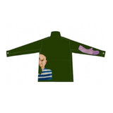 Back view of khaki happy vest jacket on white background, with no model shown.