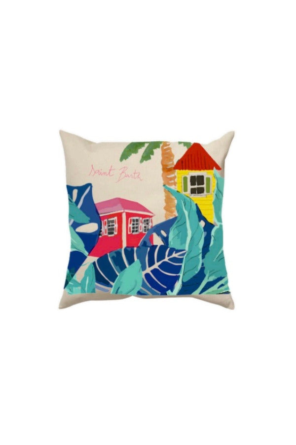 Front view of Saint Bath cushion cover on white background.