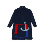 Front view of navy k-shirt on white background, with no model shown.