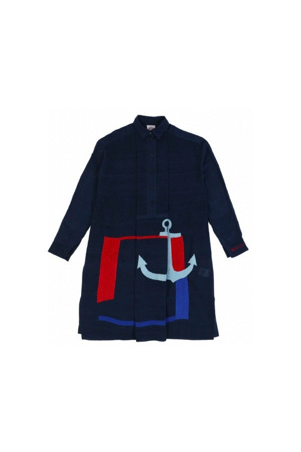 Front view of navy k-shirt on white background, with no model shown.