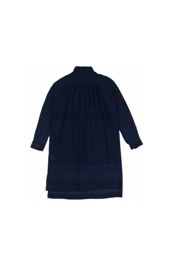 Back view of navy k-shirt on white background, with no model shown.