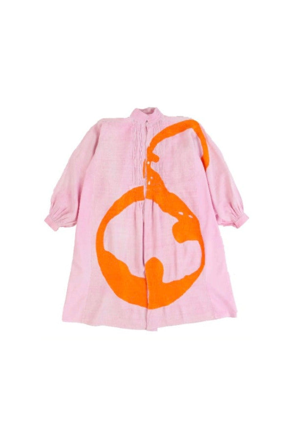 Front view of pink orange malabar coat on white background, with no model shown.