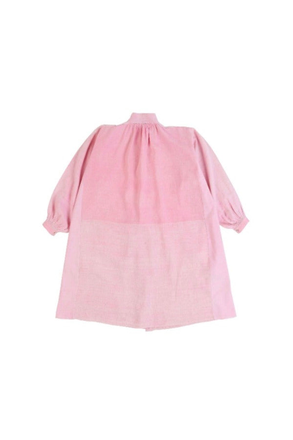Back view of pink orange malabar coat on white background, with no model shown.