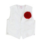 Front view of white a touch of red gilet on white background with no model shown.