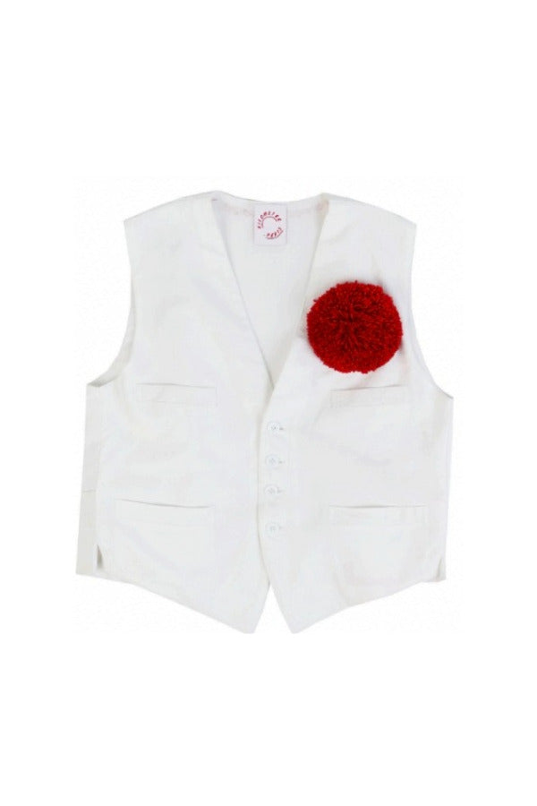 Front view of white a touch of red gilet on white background with no model shown.