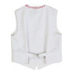 Back view of white a touch of gilet on white background, with no model shown.
