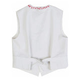 Back view of white a touch of gilet on white background, with no model shown.
