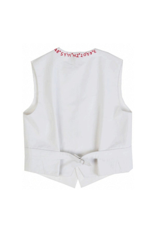 Back view of white a touch of gilet on white background, with no model shown.