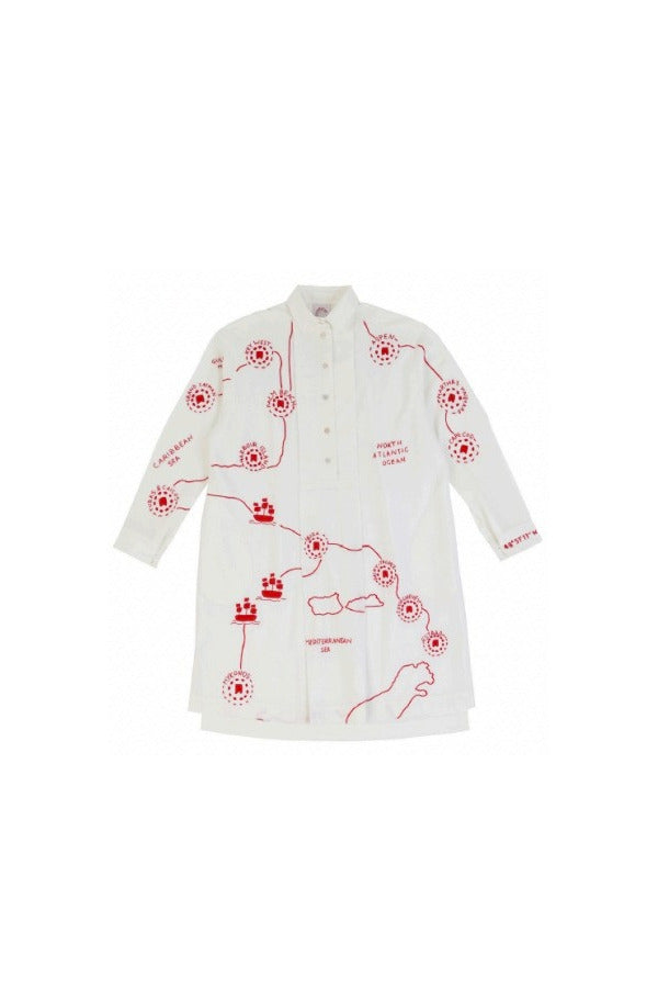 Front view of white mythic map k-shirt on white background, with no model shown.