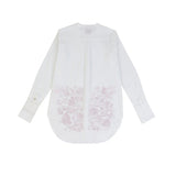 Back view of white/red feminine masculine shirt on white background, with no model shown.