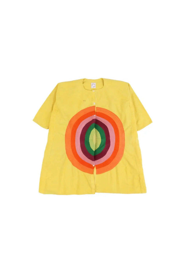 Front view of yellow PU Tunic on white background, with no model shown.