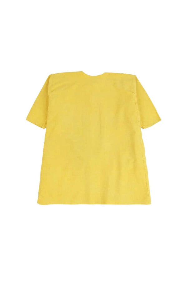 Back view of yellow PU Tunic on white background, with no model shown.