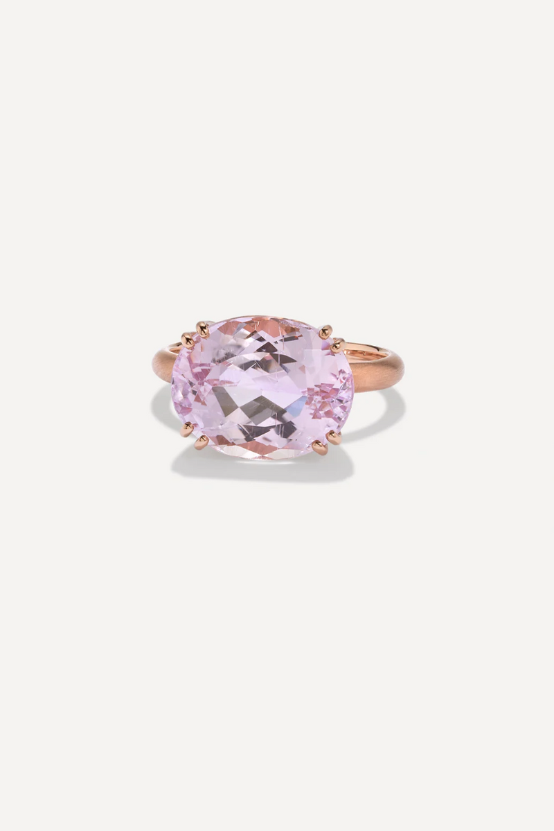 18K Rose Gold Double Prong Ring Set with Kunzite