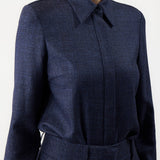 Cruz Shirt in Dark Navy Virgin Wool Silk Tweed